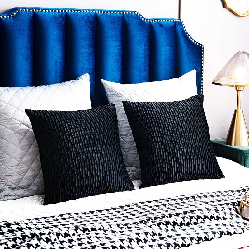 DEZENE Black Striped Decorative Pillow Covers: 2 Pack 16x16 Inch Original Velvet Square Throw Pillow Cases for Farmhouse Couch - Image 4